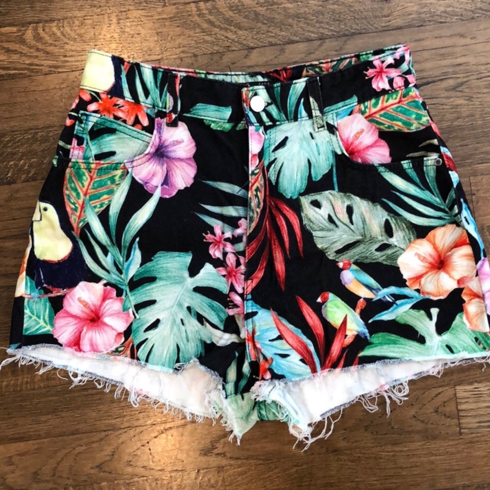 Zara high waisted tropical shorts
